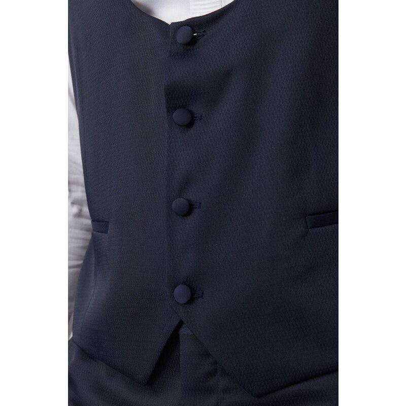 ALTINYILDIZ CLASSICS Men's Navy Blue Slim Fit Slim Fit Swallowtail Collar Dobby Vest Tuxedo Suit