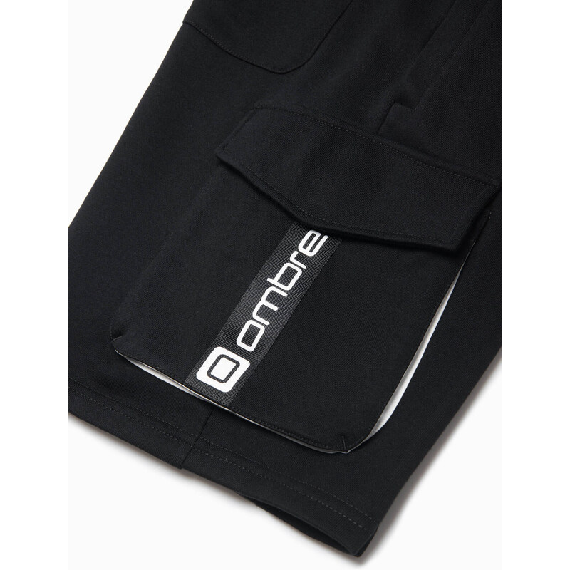 Ombre Clothing Pánské šortky s cargo kapsami - černé V3 OM-SRSK-0106