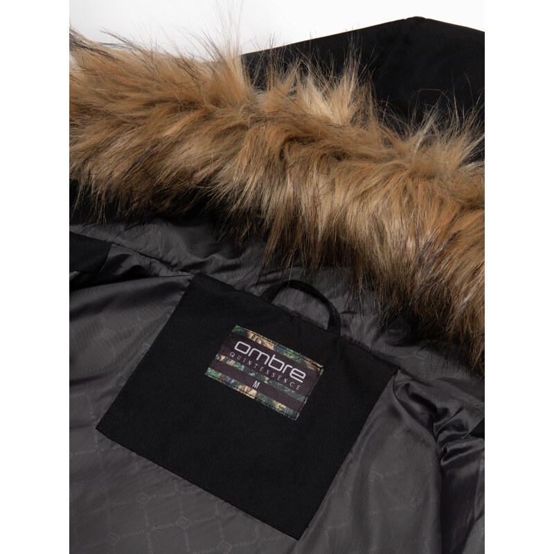 Ombre Alaskan men's winter jacket with detachable fur from the hood - black