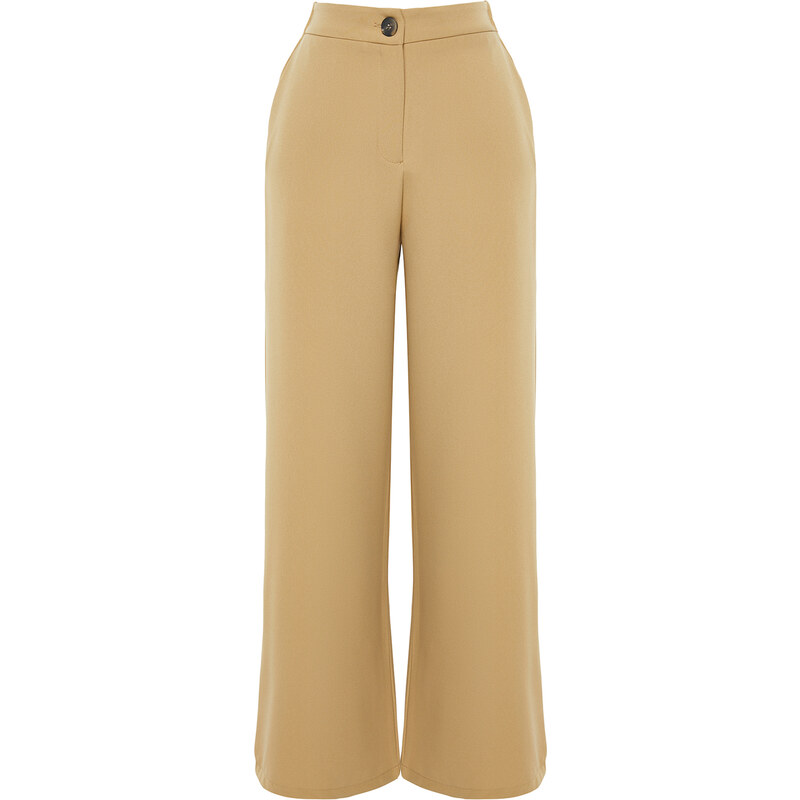 Trendyol Beige Wide Leg Woven Trousers with Side Buttons