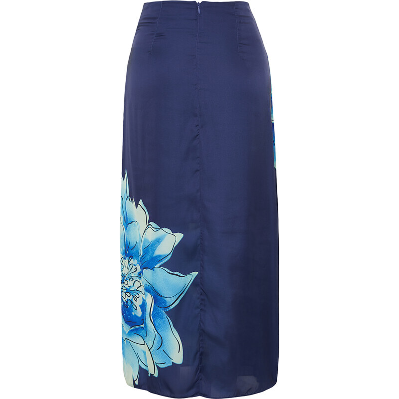 Trendyol Navy Blue Floral Satin Maxi Length Woven Skirt