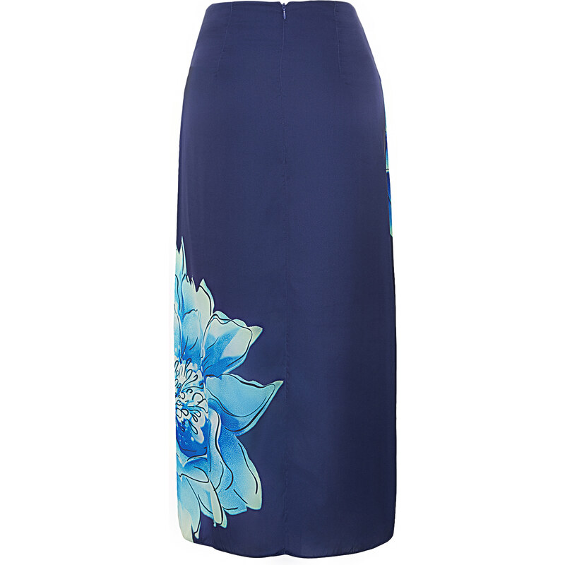 Trendyol Navy Blue Floral Satin Maxi Length Woven Skirt