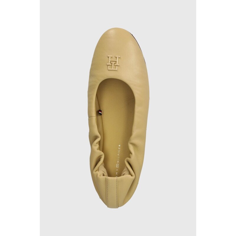 Kožené baleríny Tommy Hilfiger TH ELEVATED ELASTIC BALLERINA béžová barva, FW0FW07882