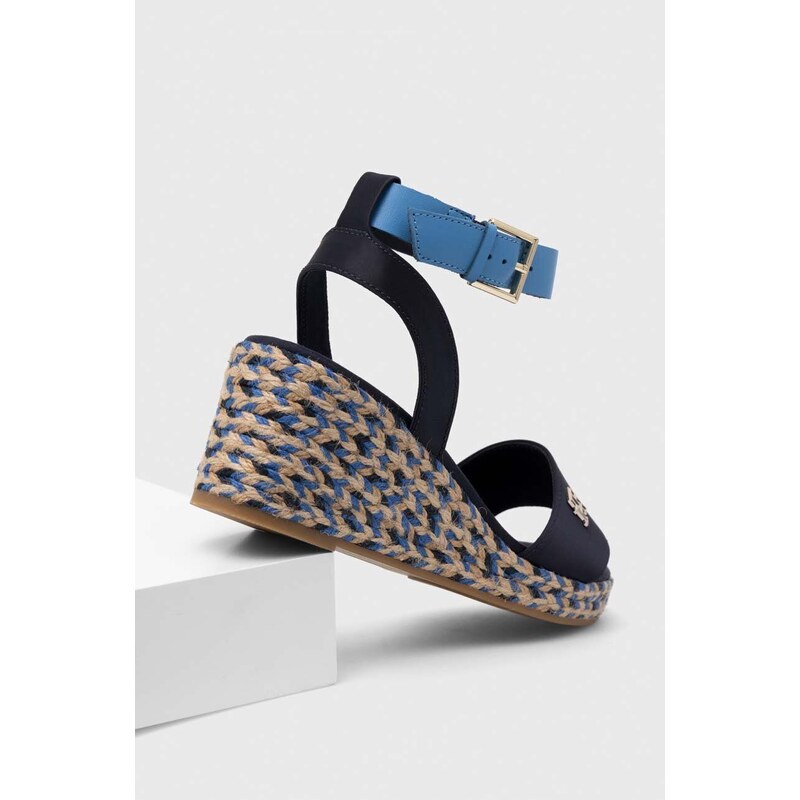 Sandály Tommy Hilfiger COLORFUL WEDGE SATIN SANDAL tmavomodrá barva, FW0FW07913