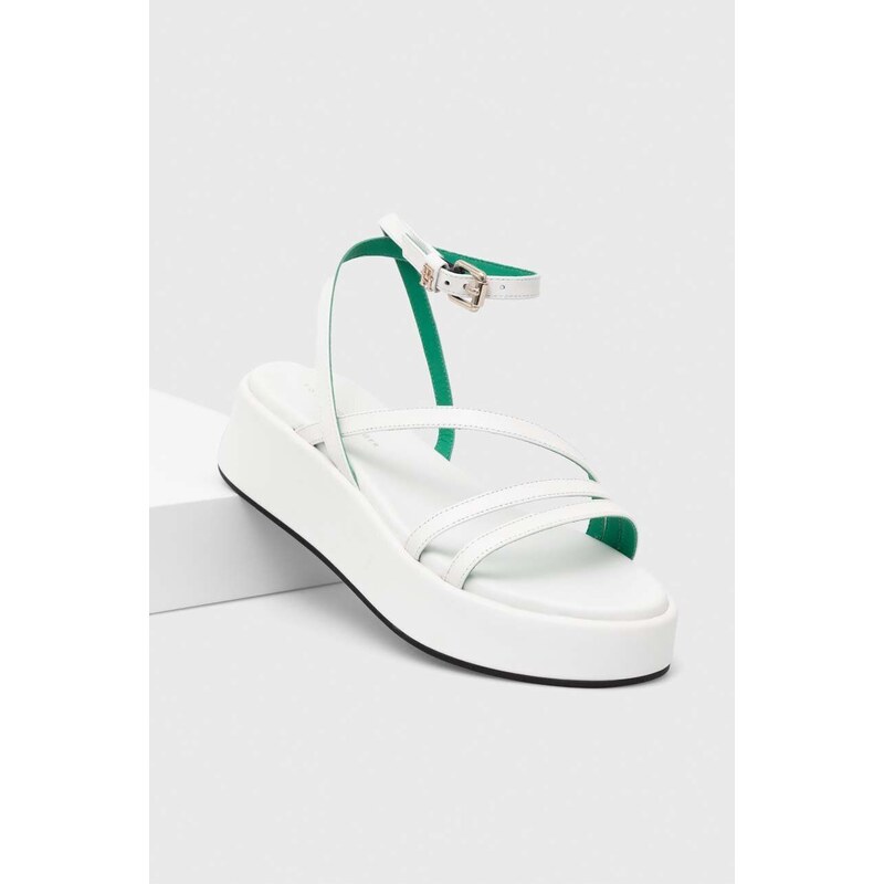 Kožené sandály Tommy Hilfiger TH STRAP PLATFORM dámské, bílá barva, na platformě, FW0FW07728