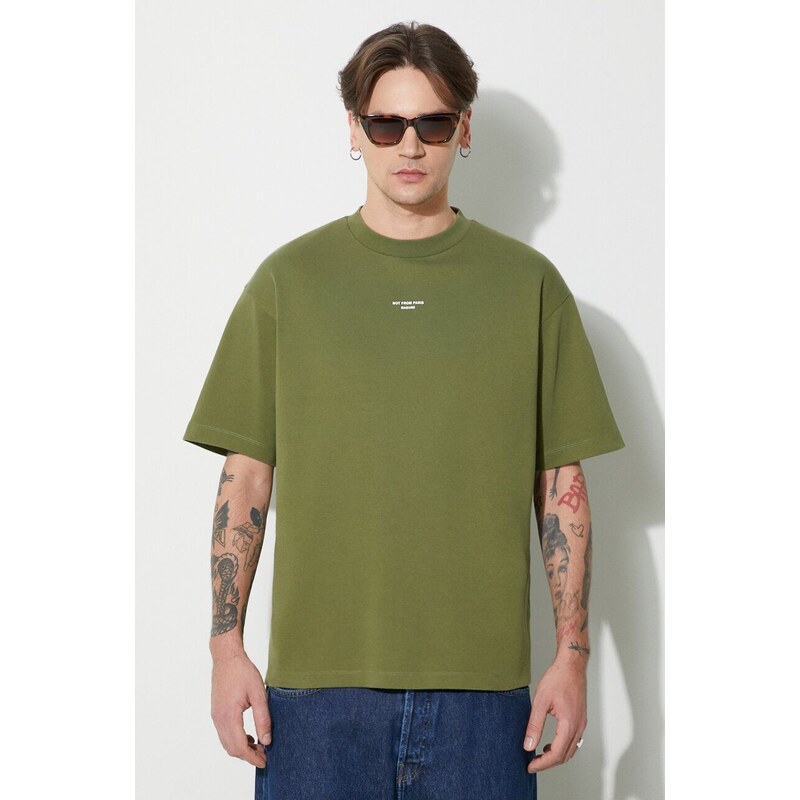 Bavlněné tričko Drôle de Monsieur Le T-Shirt Slogan zelená barva, s potiskem, D-TS191-CO002-KK