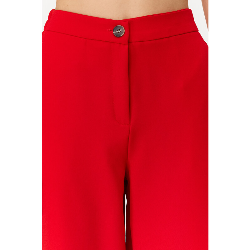 Trendyol Red Wide Leg Woven Trousers with Side Buttons
