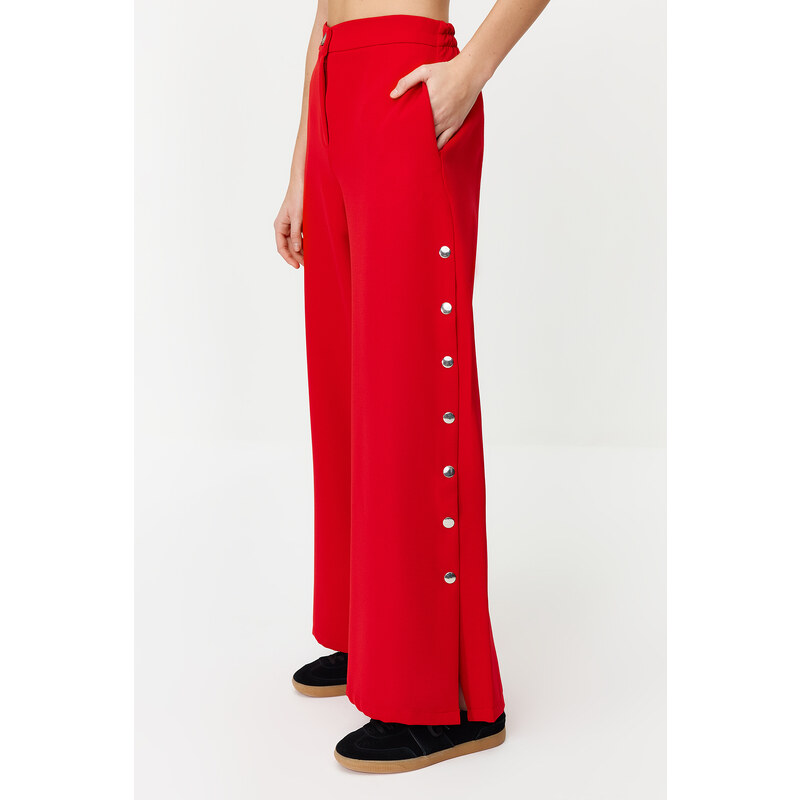 Trendyol Red Wide Leg Woven Trousers with Side Buttons