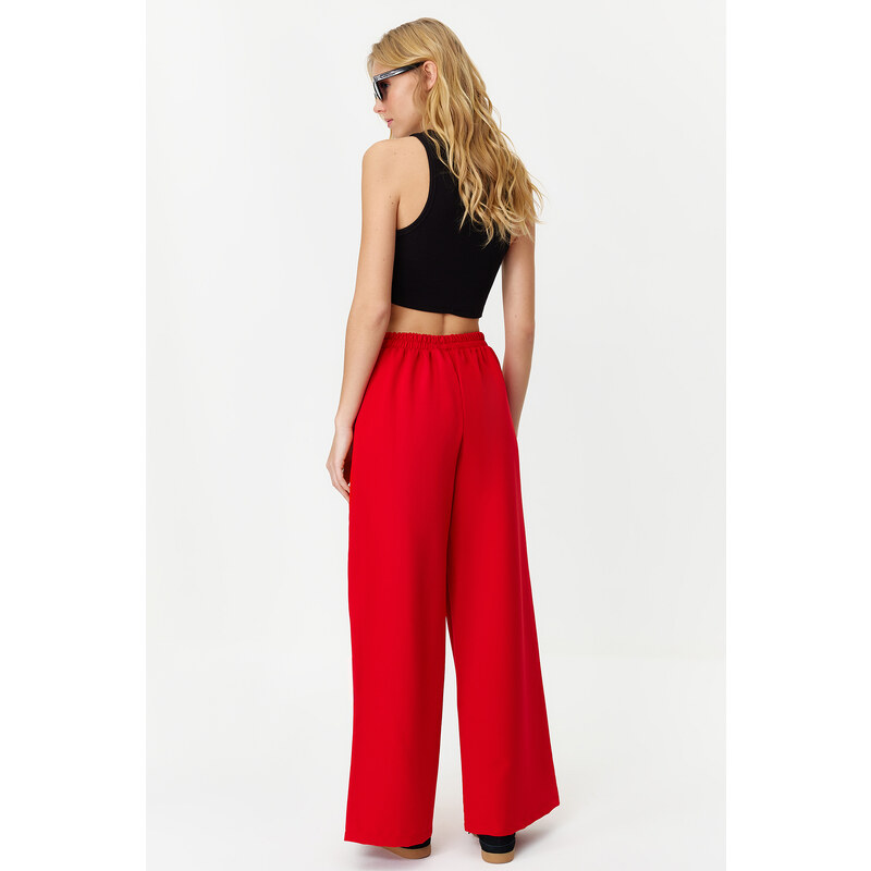 Trendyol Red Wide Leg Woven Trousers with Side Buttons