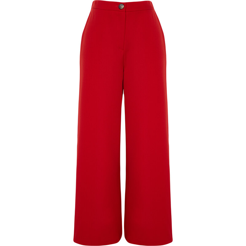 Trendyol Red Wide Leg Woven Trousers with Side Buttons