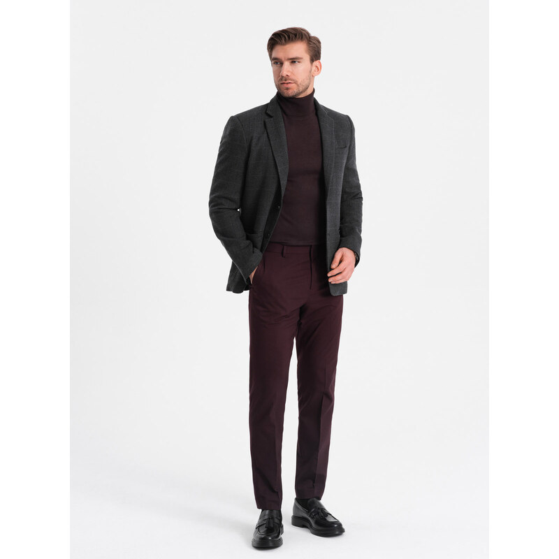 Ombre Clothing Pánské žakárové sako s jemným károvaným vzorem - černé V2 OM-BLZB-0119