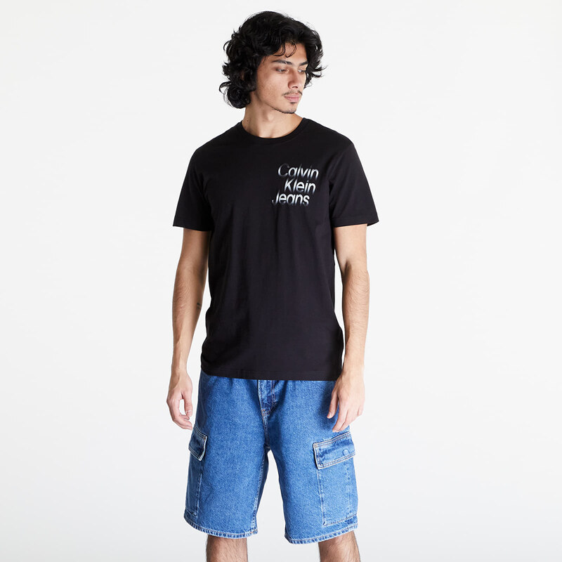 Pánské tričko Calvin Klein Jeans Diffused Stacked Short Sleeve Tee Black