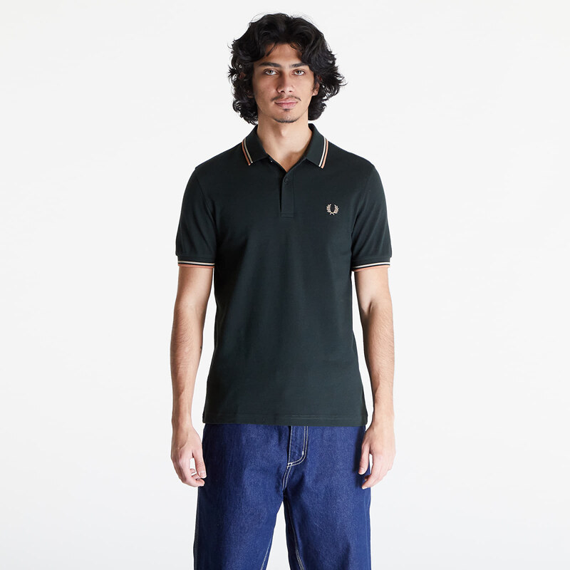 Pánské tričko FRED PERRY Twin Tipped Polo Short Sleeve Tee Night Green/ Warm Grey/ Light Rust