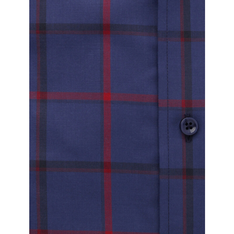 Willsoor Pánská košile slim fit tmavě modrá s červeným kostkovaným vzorem 16219