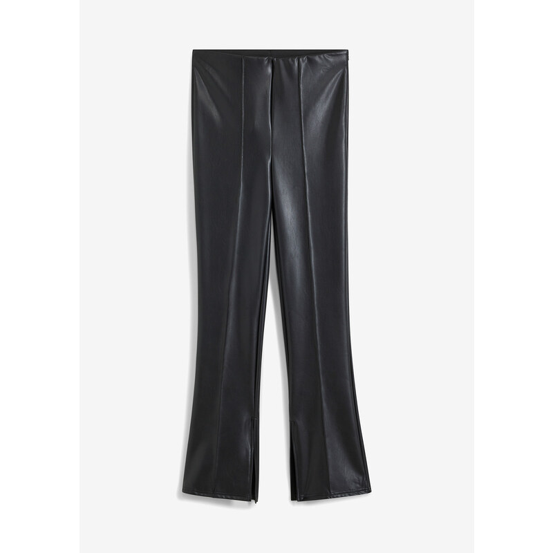 bonprix Kalhoty s vysokým pasem a rozparkem, z umělé kůže Černá