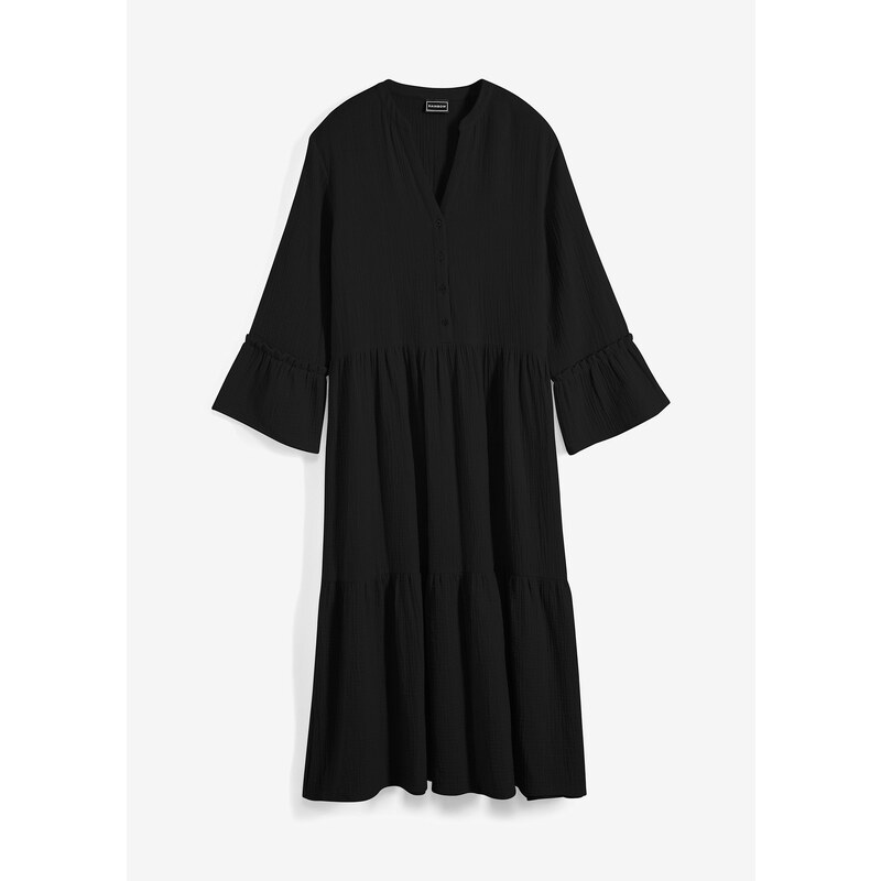 bonprix Dlouhé mušelínové šaty Černá
