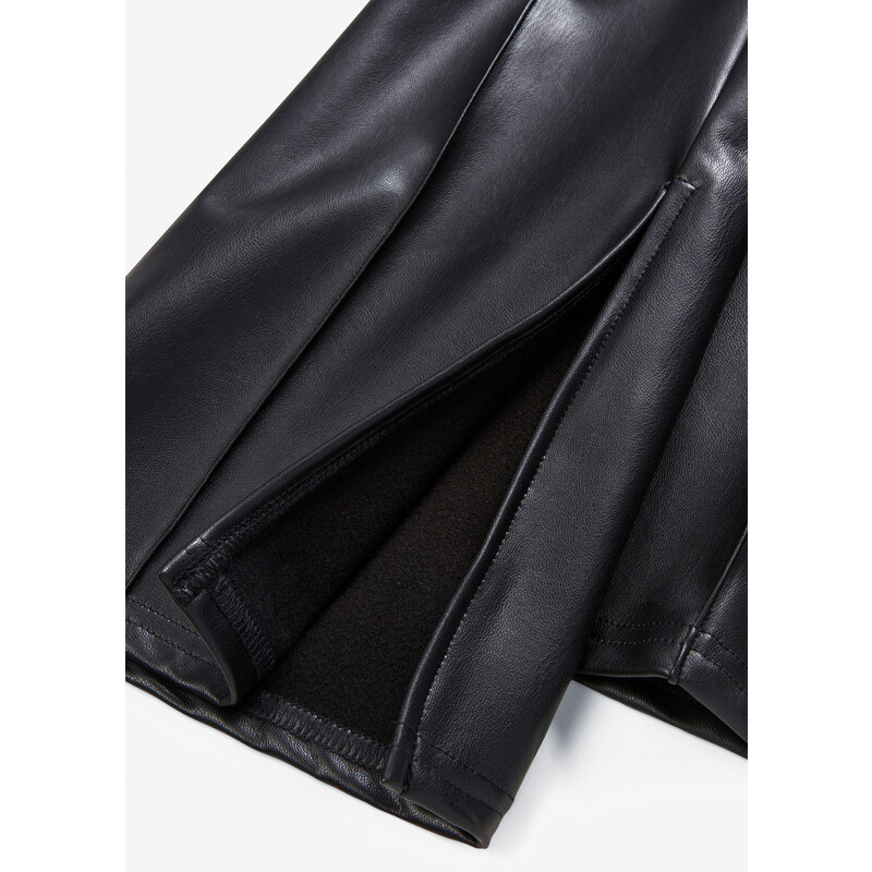bonprix Kalhoty s vysokým pasem a rozparkem, z umělé kůže Černá