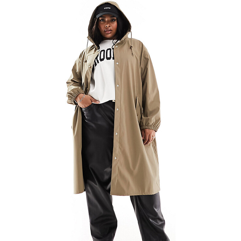 ASOS Curve ASOS DESIGN Curve rubberised rain parka coat in mushroom 100077184