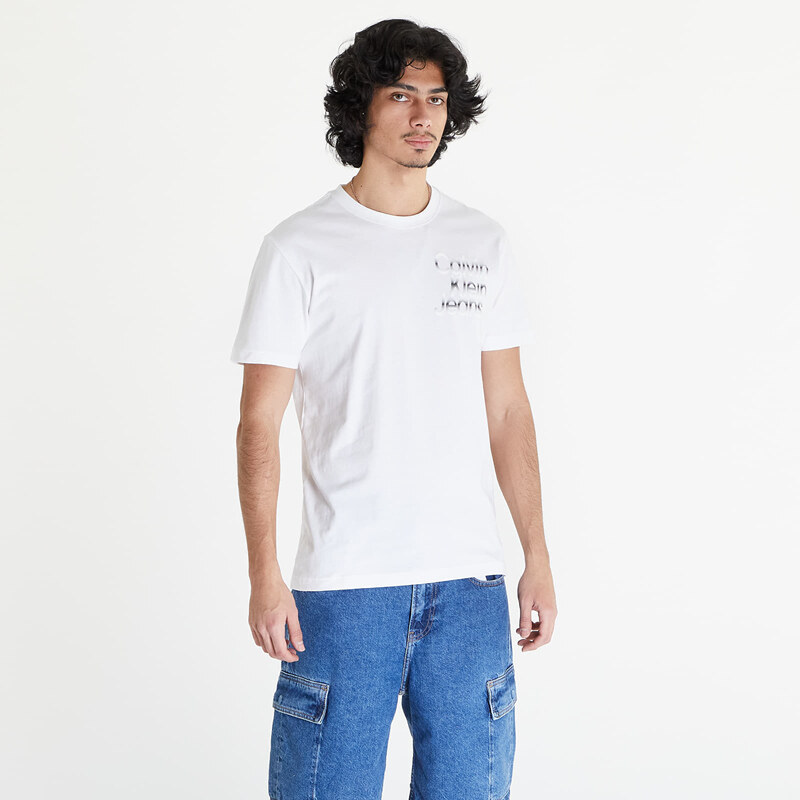 Pánské tričko Calvin Klein Jeans Diffused Stacked Short Sleeve Tee Bright White