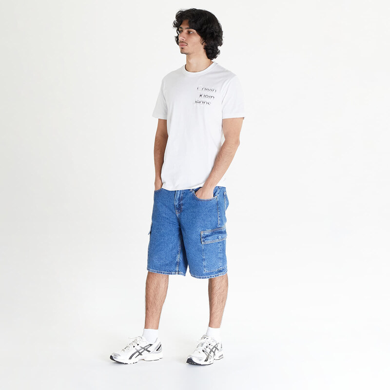 Pánské tričko Calvin Klein Jeans Diffused Stacked Short Sleeve Tee Bright White