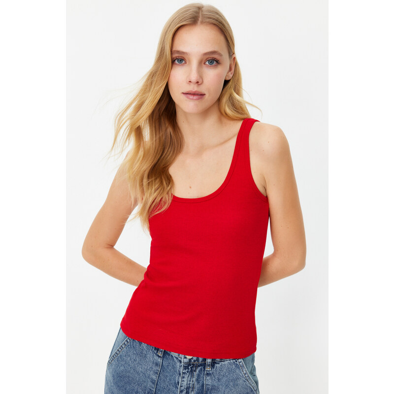 Trendyol Red Fitted Pool Neck Ribbed Stretchy Knitted Undershirt