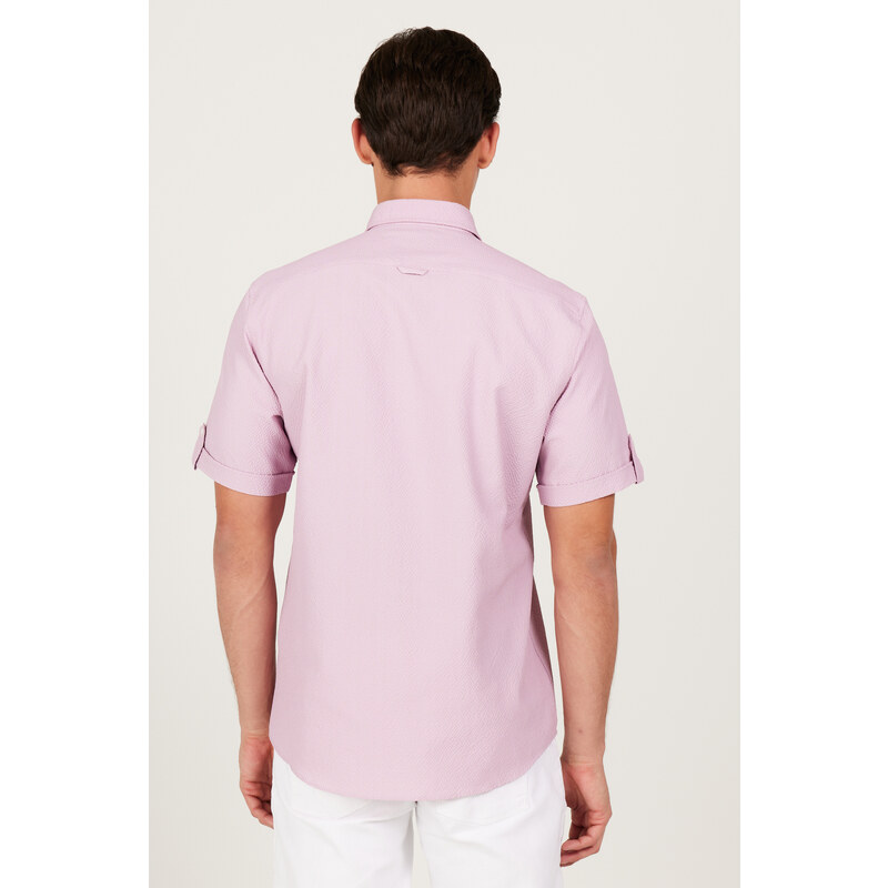 AC&Co / Altınyıldız Classics Men's Lilac Slim Fit Slim Fit Shirt with Hidden Buttons and Short Sleeves.