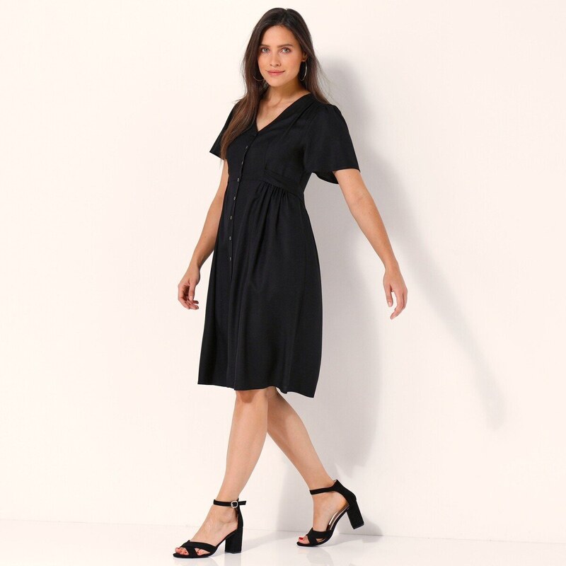 Blancheporte Rozšířené jednobarevné šaty na knoflíčky černá 42