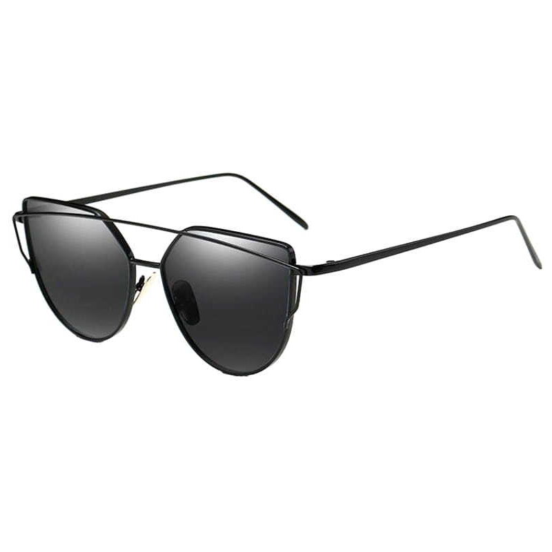 Camerazar Zrcadlové sluneční brýle s kočičíma očima, černé, kovové obroučky, UV 400 cat 3 filtr