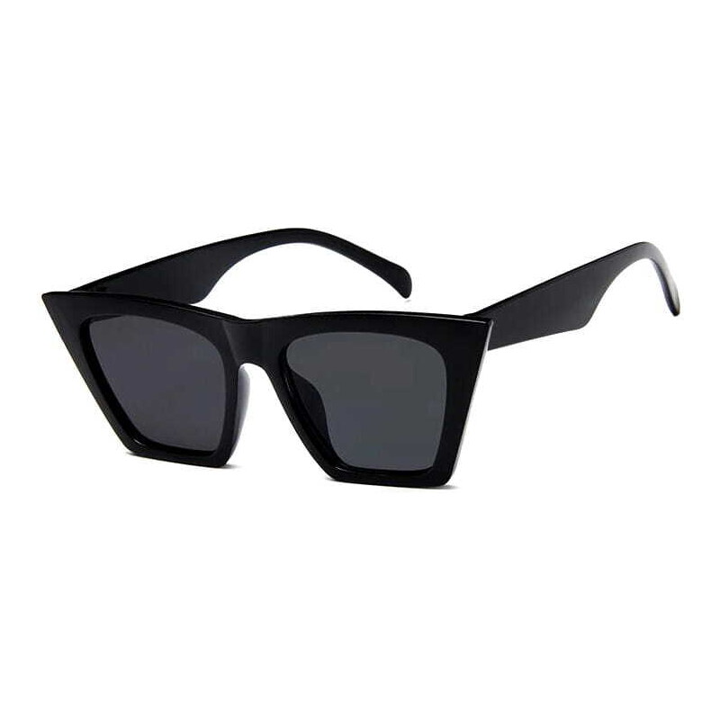 Camerazar Velké čtvercové dámské sluneční brýle s kočičíma očima, plast, černá barva, UV400 filtr kat. 3