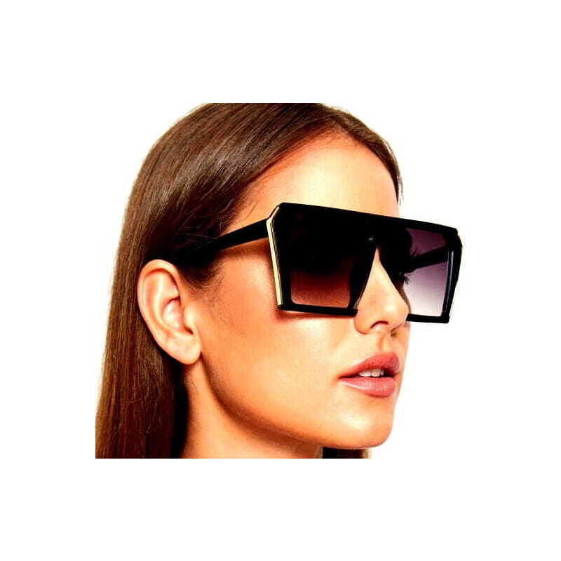 Camerazar Oversize Dámské Sluneční Brýle, Čtvercové, Černé s UV400 Filtrem a Zlatými Kovovými Vložkami
