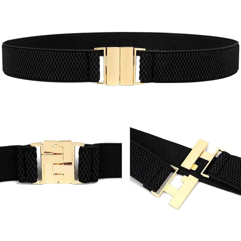 Camerazar Elegantní dámský elastický pásek se zlatou kovovou sponou, 65-95 cm, šířka 4 cm, syntetický materiál - Varianta 2