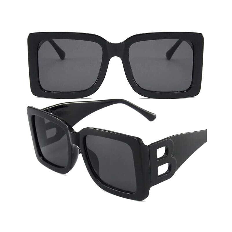 Camerazar Velké dámské sluneční brýle obdélníkového tvaru, černé, plastový rám, UV400 kat.3 filtr