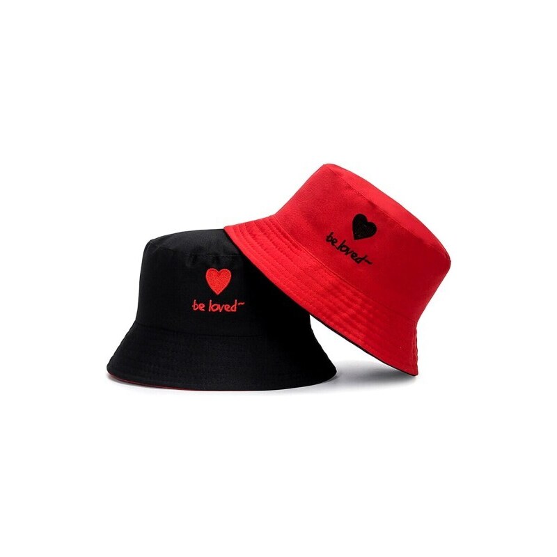 Camerazar Oboustranný klobouk Heart BUCKET HAT FISHER, černá/červená, polyester/bavlna, univerzální velikost 55-59 cm