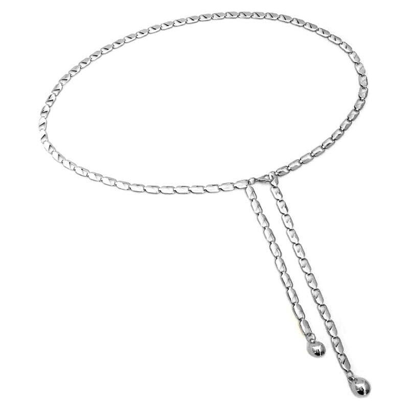 Camerazar Dámský ozdobný řetěz na šaty, stříbrný kov, délka 110 cm, šířka 0.8 cm