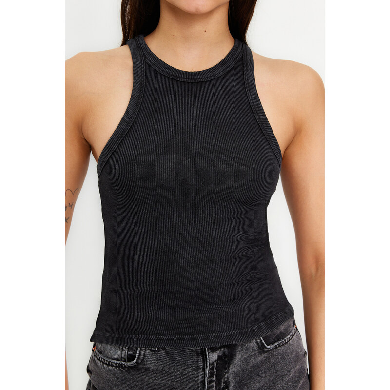 Trendyol Anthracite Pale Effect Fitted Halter Neck Ribbed Cotton Stretch Knit Undershirt