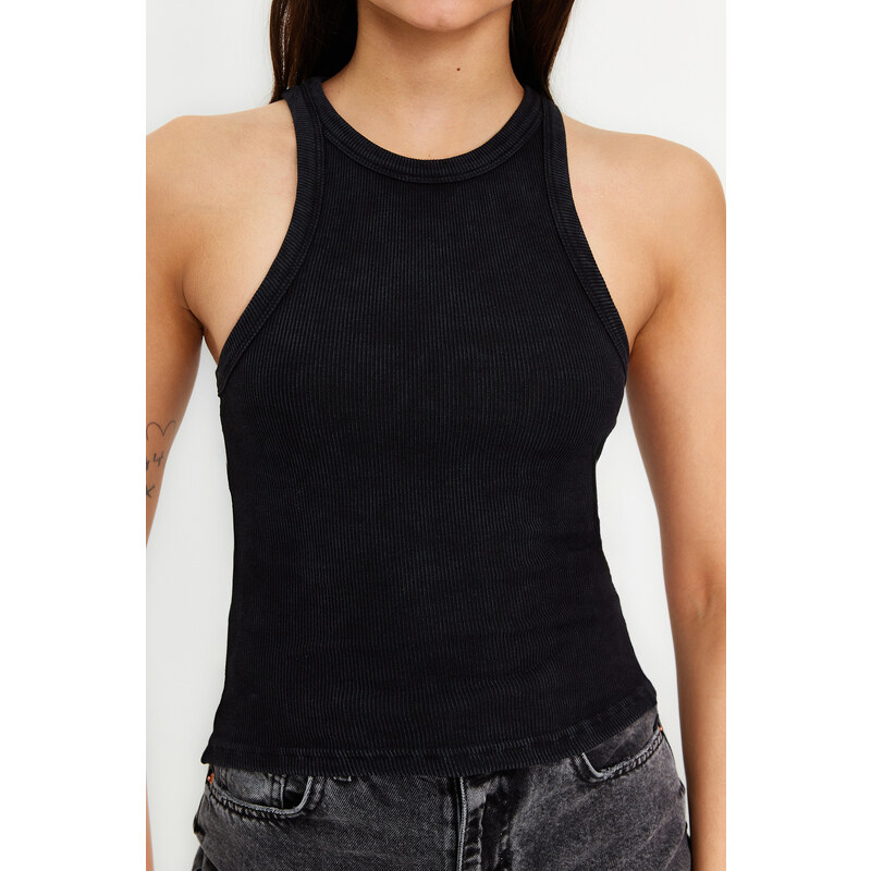 Trendyol Anthracite Pale Effect Fitted Halter Neck Ribbed Cotton Stretch Knit Undershirt