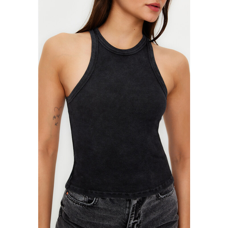 Trendyol Anthracite Pale Effect Fitted Halter Neck Ribbed Cotton Stretch Knit Undershirt