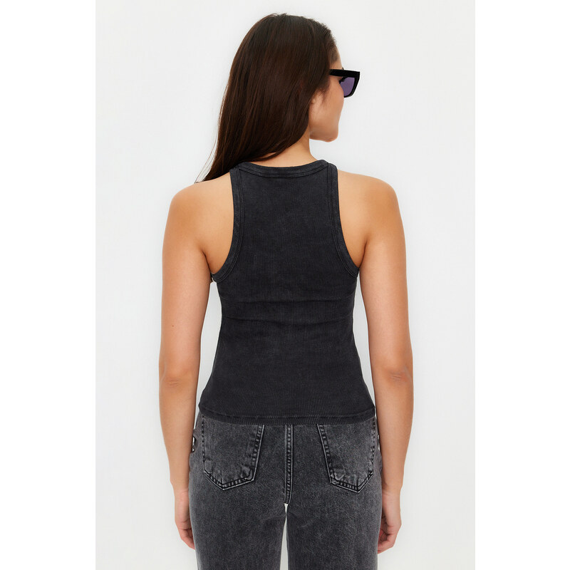 Trendyol Anthracite Pale Effect Fitted Halter Neck Ribbed Cotton Stretch Knit Undershirt