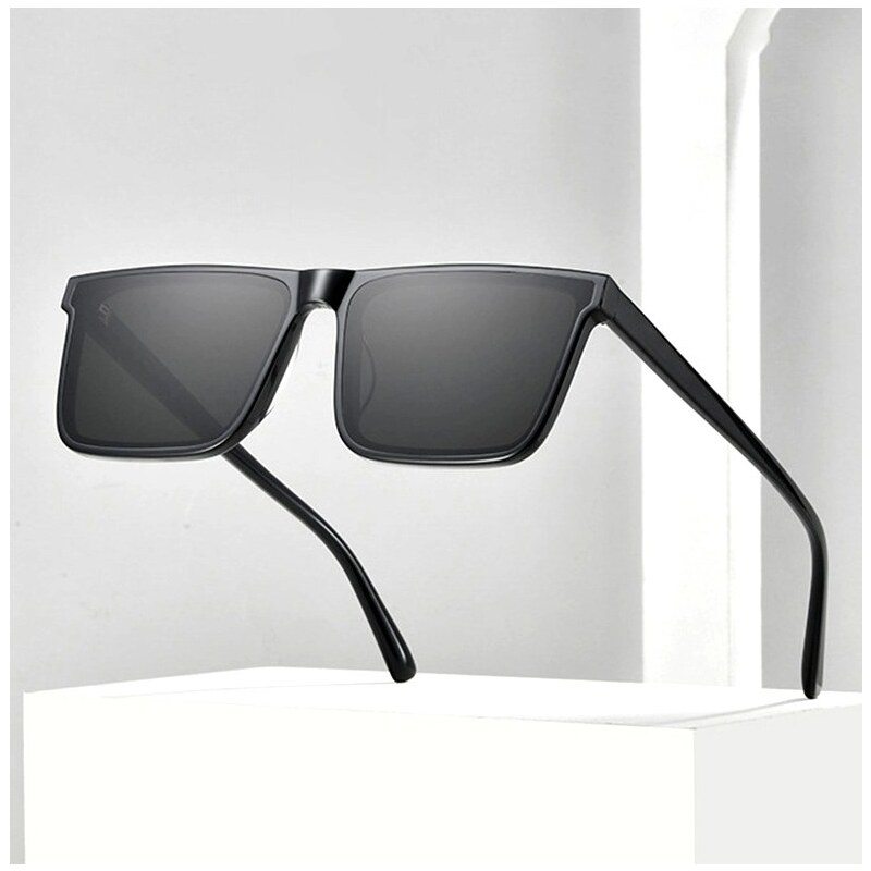 Camerazar Unisex sluneční brýle čtvercového tvaru, černé, plastové, s UV400 filtrem