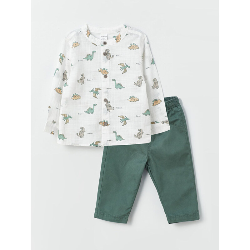 LC Waikiki Printed Long Sleeved Baby Boy Shirt and Trousers 2-piece Set