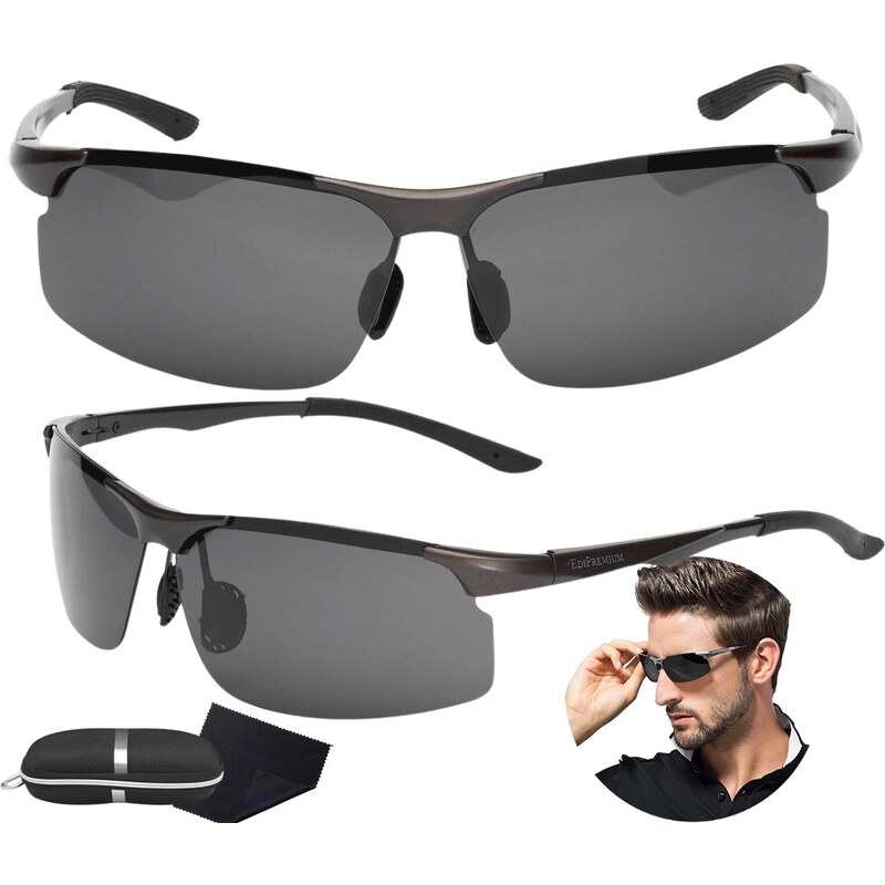 Camerazar Pánské sportovní sluneční brýle s polarizací, černé, kovové zorníky, UV filtr 400 kat. 3 - Varianta 2
