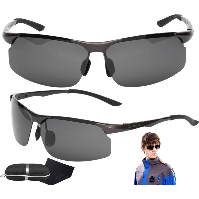 Camerazar Pánské sportovní sluneční brýle s polarizací, černé, kovové zorníky, UV filtr 400 kat. 3 - Varianta 2