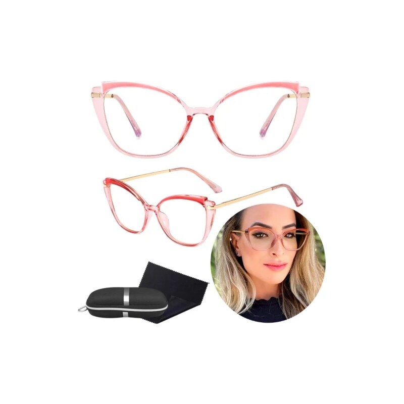 Camerazar Elegantní brýle kočičích očí s antireflexní úpravou, růžové, materiál kov-polykarbonát-plast, UV400 filtr