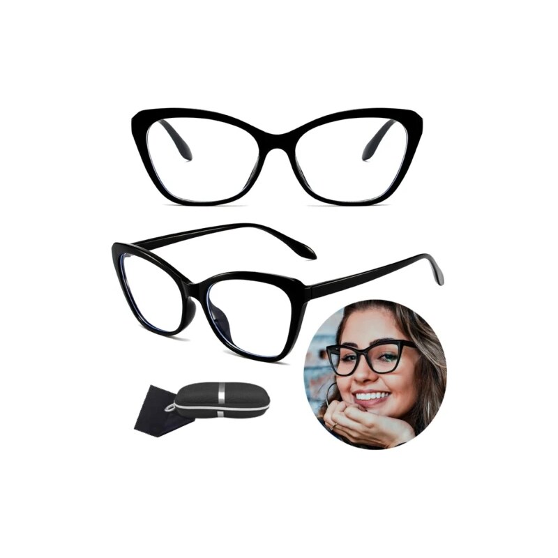 Camerazar Elegantní černé brýle typu cat-eye s antireflexními čočkami, polykarbonát, 140x144 mm