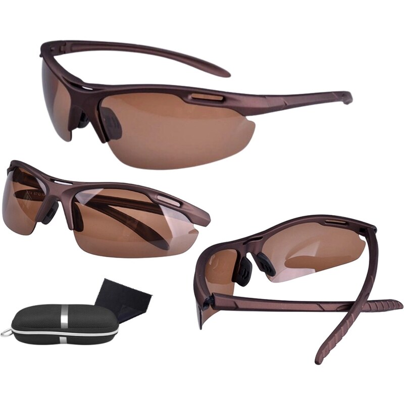 Camerazar Pánské hnědé sportovní sluneční brýle s polarizací, UV 400 ochranou a kovovým rámem