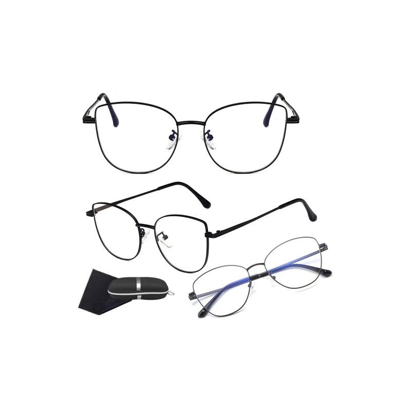Camerazar Elegantní antireflexní brýle s kočičíma očima, černé, kov - polykarbonát, UV400 filtr