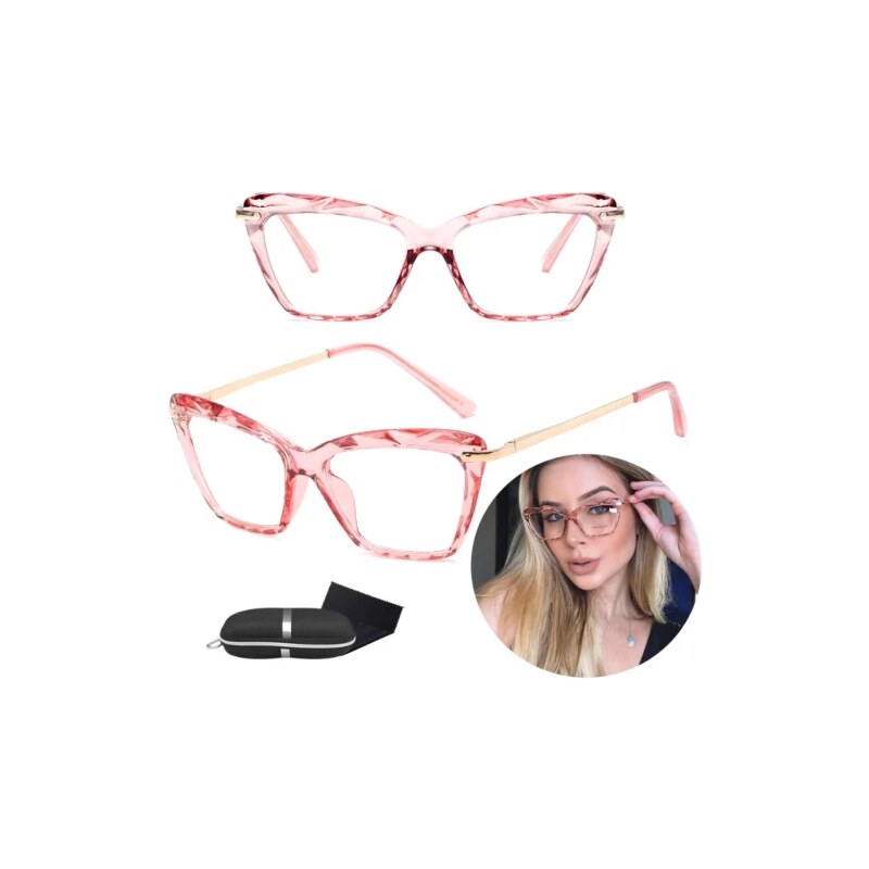 Camerazar Růžové Stylové Brýle Cat-Eye s Antireflexními Čočkami a UV400 Filtrem, Materiál: Polykarbonát-Kov-Plast, Rozměry: 143x134 mm