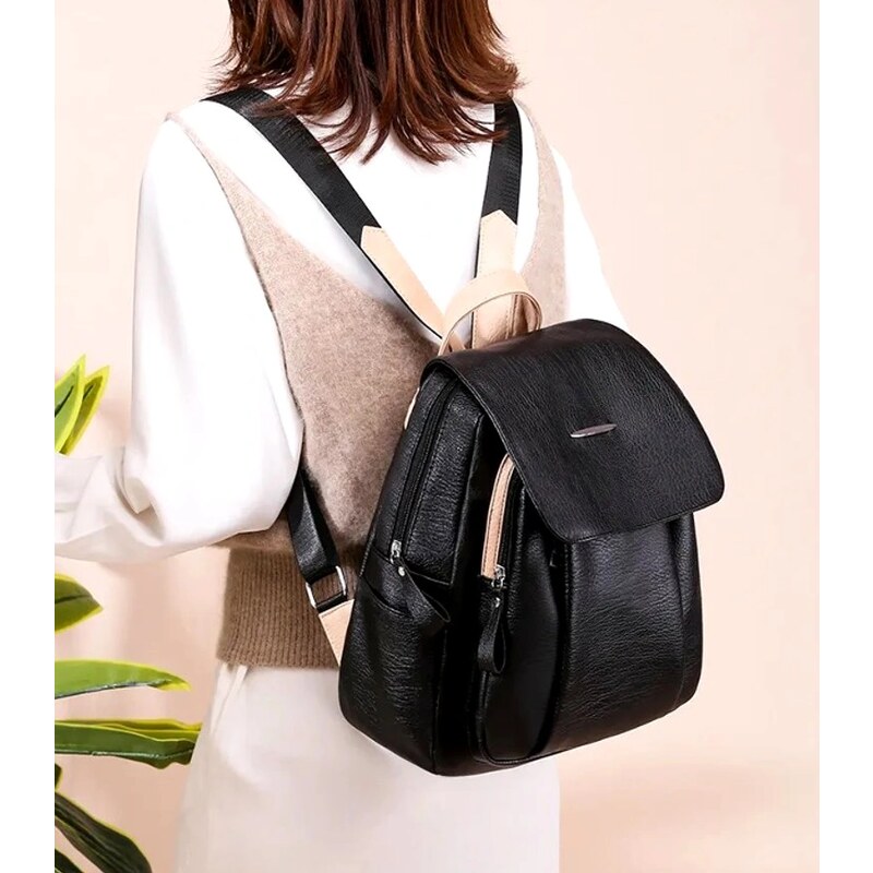 Camerazar Elegantní černý batoh z kvalitní umělé kůže, nastavitelné popruhy, 33x26x12 cm