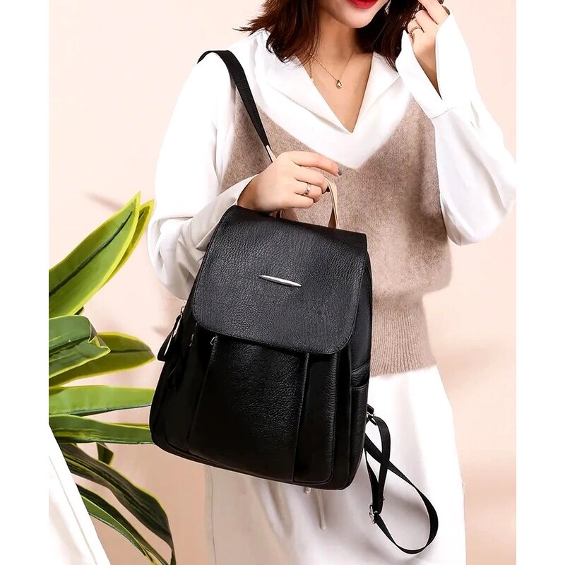 Camerazar Elegantní černý batoh z kvalitní umělé kůže, nastavitelné popruhy, 33x26x12 cm