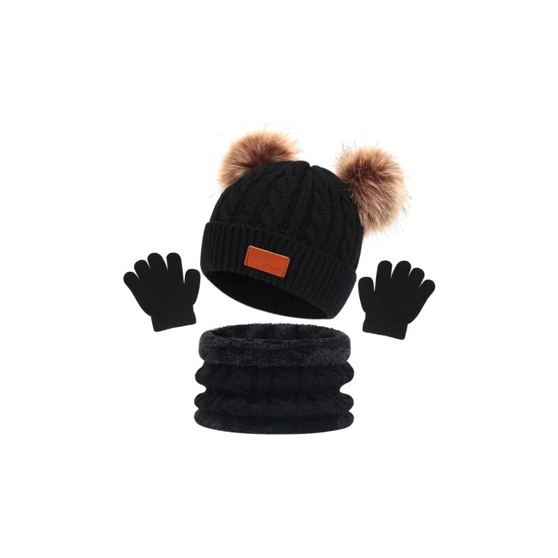 Camerazar Dětská zateplená 3dílná sada - čepice, komín a rukavice, černá, 100% akrylové vlákno